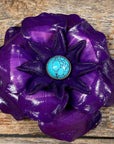 Hand Painted Leather Flowers - Gardenias - Round Turquoise Cabochons