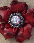 Red Gardenia Leather Flowers - 1" Crystal Conchos - Options