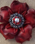 Red Gardenia Leather Flowers - 1" Crystal Conchos - Options