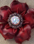 Red Gardenia Leather Flowers - 1" Crystal Conchos - Options