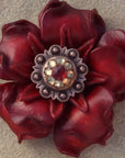 Red Gardenia Leather Flowers - 1" Crystal Conchos - Options