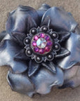 Silver Gardenia Leather Flowers - 1" Crystal Conchos - Options