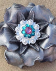 Silver Gardenia Leather Flowers - 1" Crystal Conchos - Options