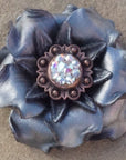 Silver Gardenia Leather Flowers - 1" Crystal Conchos - Options
