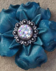 Turquoise Gardenia Leather Flowers - 1" Crystal Conchos - Options