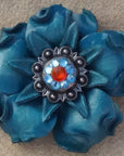Turquoise Gardenia Leather Flowers - 1" Crystal Conchos - Options
