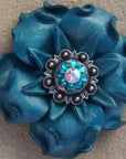 Turquoise Gardenia Leather Flowers - 1" Crystal Conchos - Options
