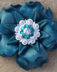 Turquoise Gardenia Leather Flowers - 1" Crystal Conchos - Options