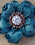 Turquoise Gardenia Leather Flowers - 1" Crystal Conchos - Options