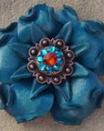 Turquoise Gardenia Leather Flowers - 1" Crystal Conchos - Options