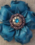 Turquoise Gardenia Leather Flowers - 1" Crystal Conchos - Options