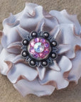 White Gardenia Leather Flowers - 1" Crystal Conchos - Options