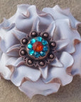 White Gardenia Leather Flowers - 1" Crystal Conchos - Options