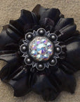 Black Carnations Leather Flowers - 1" Crystal Conchos - Options