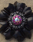 Black Carnations Leather Flowers - 1" Crystal Conchos - Options