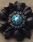 Black Carnations Leather Flowers - 1" Crystal Conchos - Options