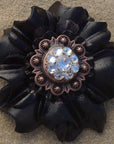 Black Carnations Leather Flowers - 1" Crystal Conchos - Options