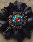 Black Carnations Leather Flowers - 1" Crystal Conchos - Options