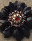 Black Carnations Leather Flowers - 1" Crystal Conchos - Options
