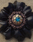 Black Carnations Leather Flowers - 1" Crystal Conchos - Options