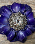 Blue Carnations Leather Flowers - 1" Crystal Conchos - Options