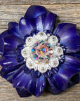 Blue Carnations Leather Flowers - 1" Crystal Conchos - Options