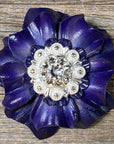 Blue Carnations Leather Flowers - 1" Crystal Conchos - Options