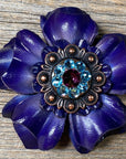 Blue Carnations Leather Flowers - 1" Crystal Conchos - Options