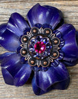 Blue Carnations Leather Flowers - 1" Crystal Conchos - Options