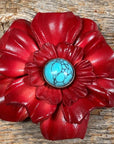 Hand Painted Leather Flowers - Carnations - Round Turquoise Cabochons