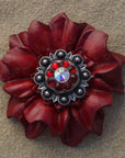 Red Carnations Leather Flowers - 1" Crystal Conchos - Options