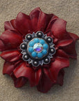 Red Carnations Leather Flowers - 1" Crystal Conchos - Options