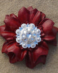 Red Carnations Leather Flowers - 1" Crystal Conchos - Options