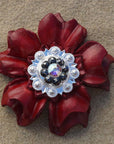 Red Carnations Leather Flowers - 1" Crystal Conchos - Options