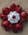 Red Carnations Leather Flowers - 1" Crystal Conchos - Options