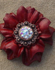 Red Carnations Leather Flowers - 1" Crystal Conchos - Options