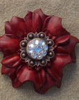 Red Carnations Leather Flowers - 1" Crystal Conchos - Options