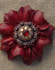 Red Carnations Leather Flowers - 1" Crystal Conchos - Options