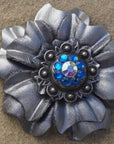 Silver Carnations Leather Flowers - 1" Crystal Conchos - Options
