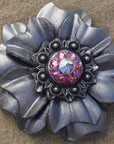 Silver Carnations Leather Flowers - 1" Crystal Conchos - Options