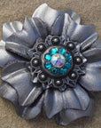 Silver Carnations Leather Flowers - 1" Crystal Conchos - Options