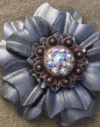 Silver Carnations Leather Flowers - 1" Crystal Conchos - Options