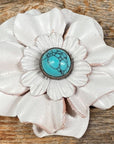 Hand Painted Leather Flowers - Carnations - Round Turquoise Cabochons