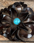 Hand Painted Leather Flowers - Lotus - Round Turquoise Cabochons