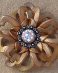 Gold Lotus Leather Flowers - 1" Crystal Conchos - Options