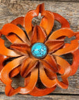 Hand Painted Leather Flowers - Lotus - Round Turquoise Cabochons