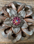 Silver Lotus Leather Flowers - 1" Crystal Conchos - Options