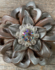 Silver Lotus Leather Flowers - 1" Crystal Conchos - Options