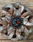 Silver Lotus Leather Flowers - 1" Crystal Conchos - Options