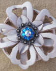 White Lotus Leather Flowers - 1" Crystal Conchos - Options